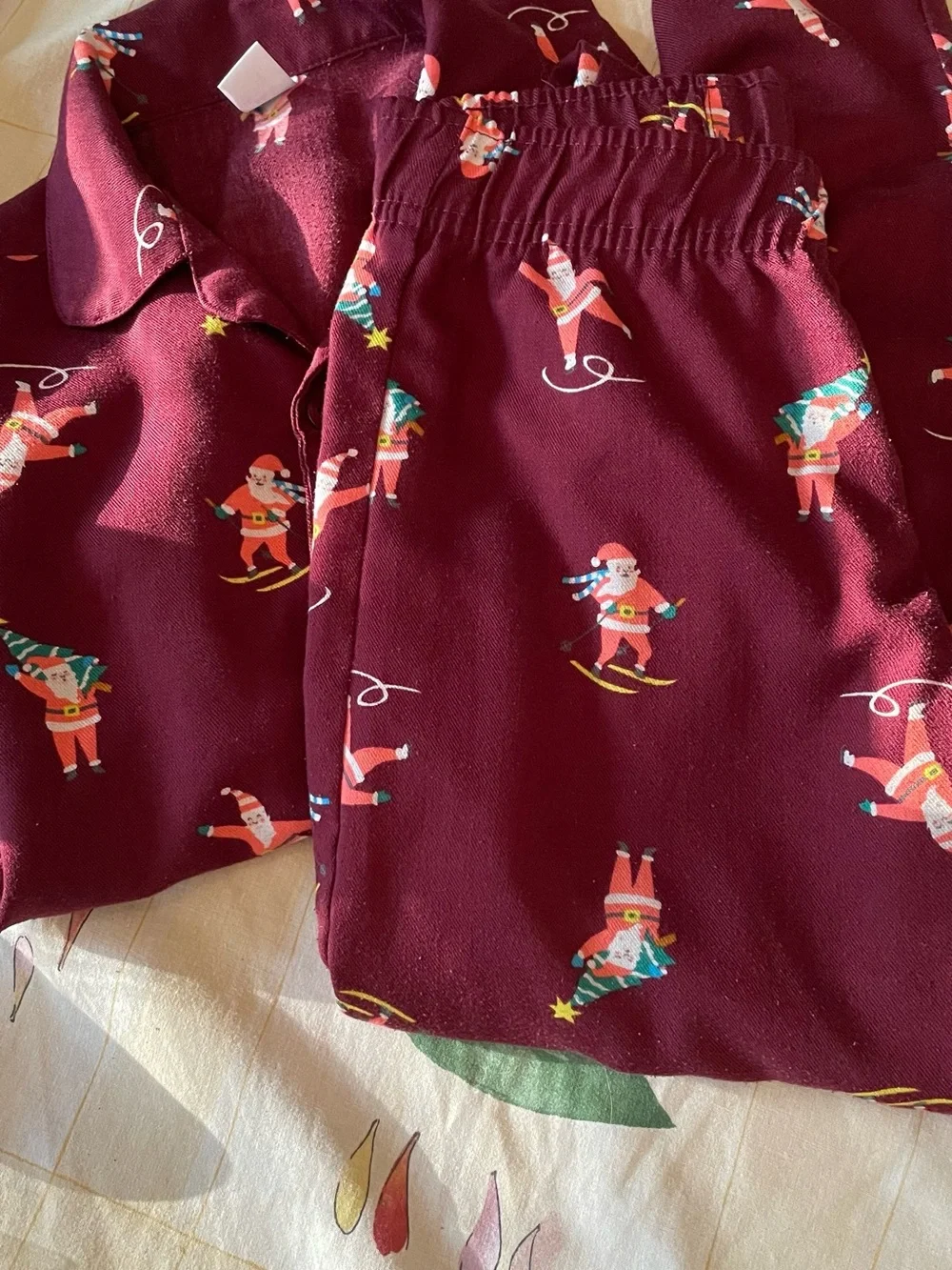 Old Navy Burgundy Holiday Top with Santa Print